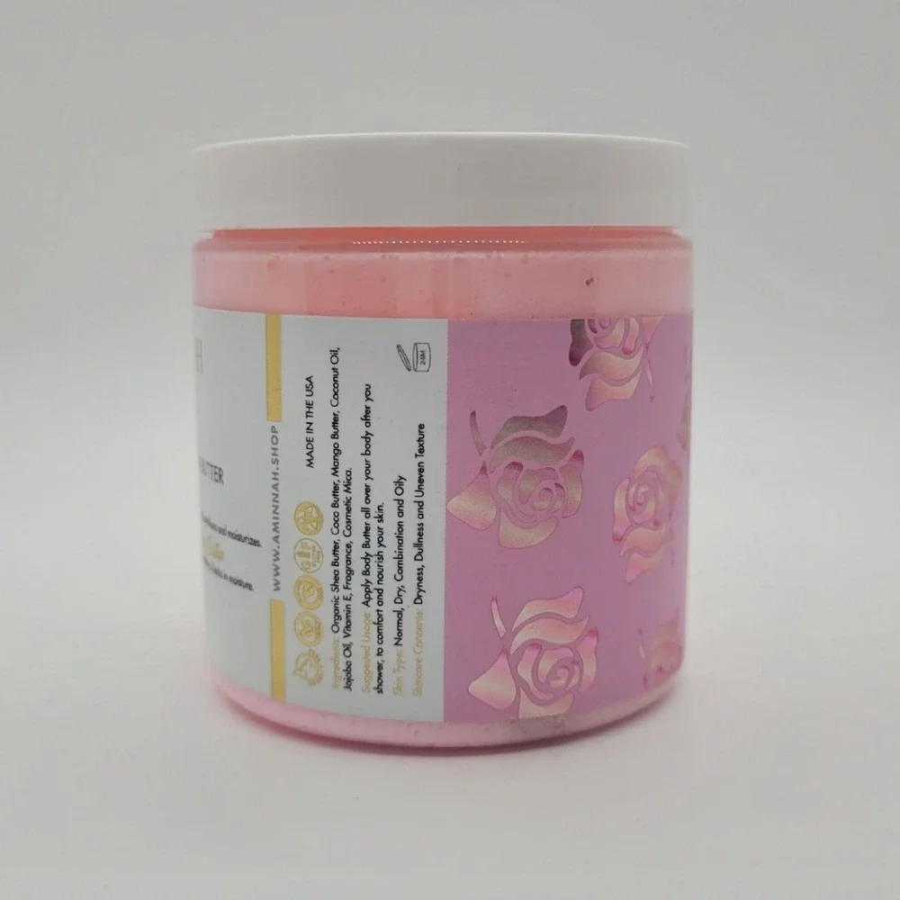 Aminnah Rose Whipped Body Butter‎ 8oz Coconut Oil Shea Butter Vitamin E Pink